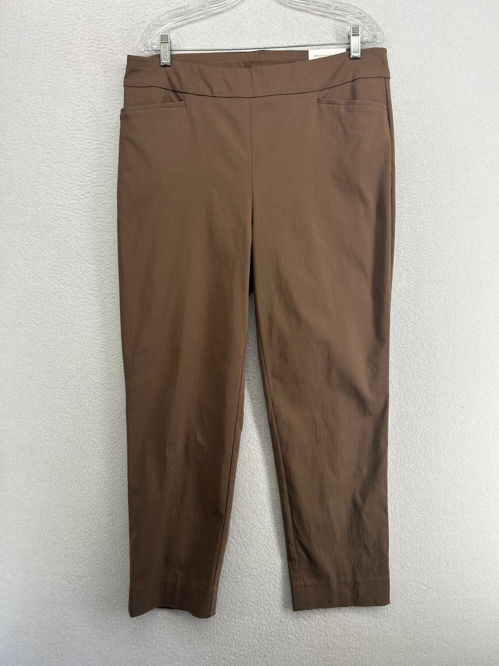 CHICOS Pants 2R 12R So Slimming Brigitte Slit Slim Leg Ankle Trouser Brown NEW